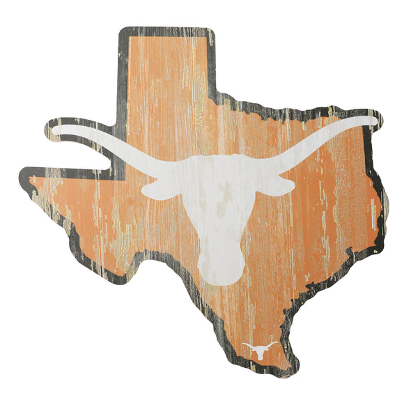 Texas Longhorns State Shape Wood Sign - 11
