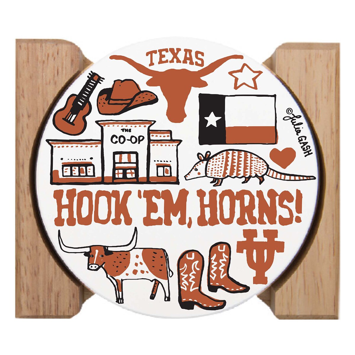 Julia Gash University of Texas Round Coaster - 4 Pack