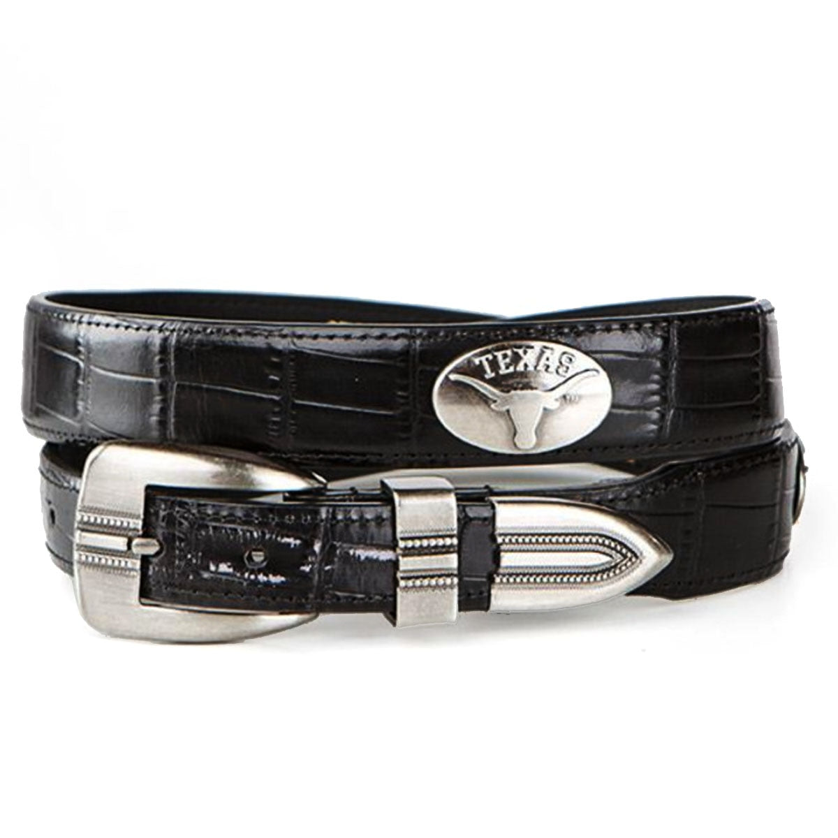Texas Black Leather Crocodile Belt