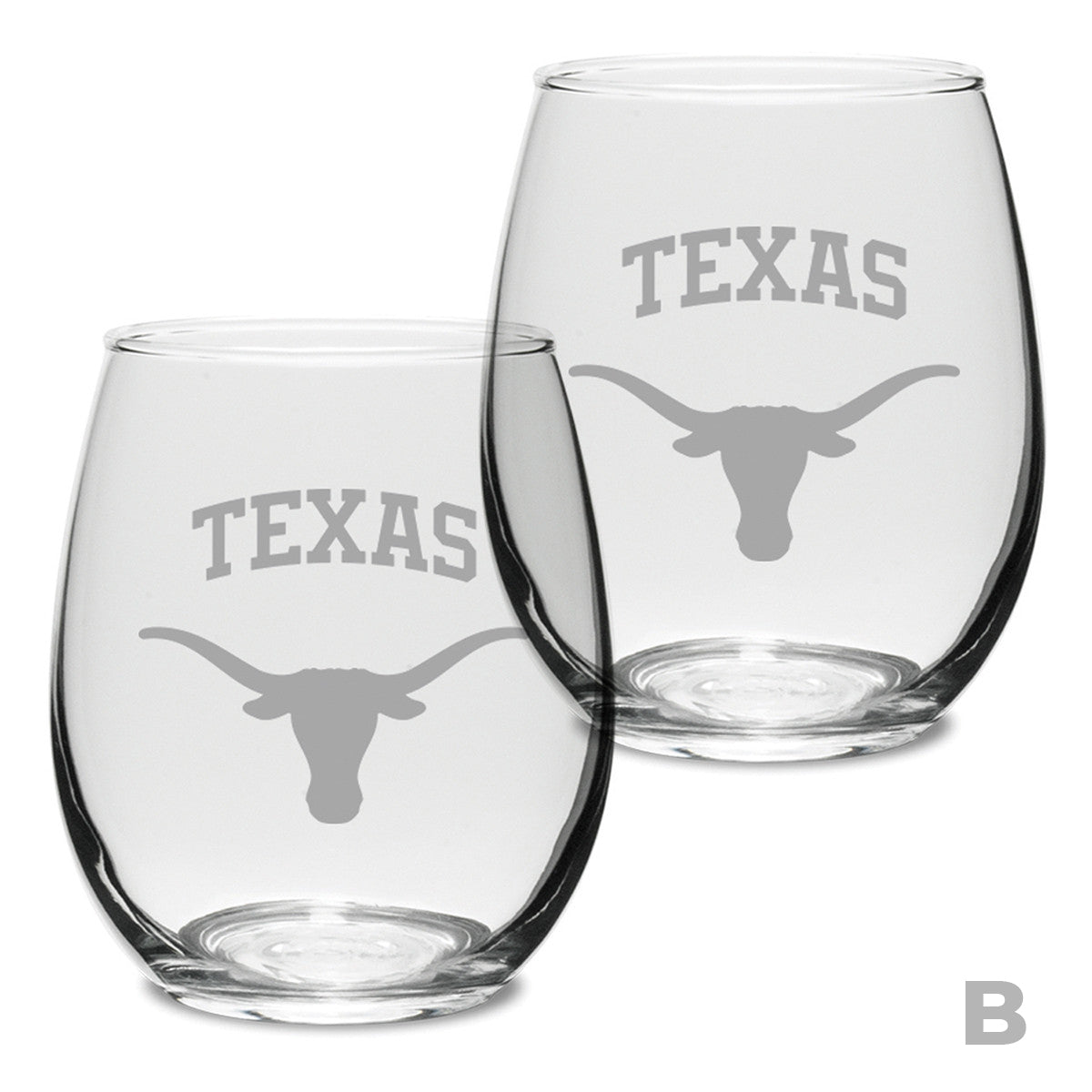 Texas Longhorns Stemless Etched Wine Glass Set - 15 oz