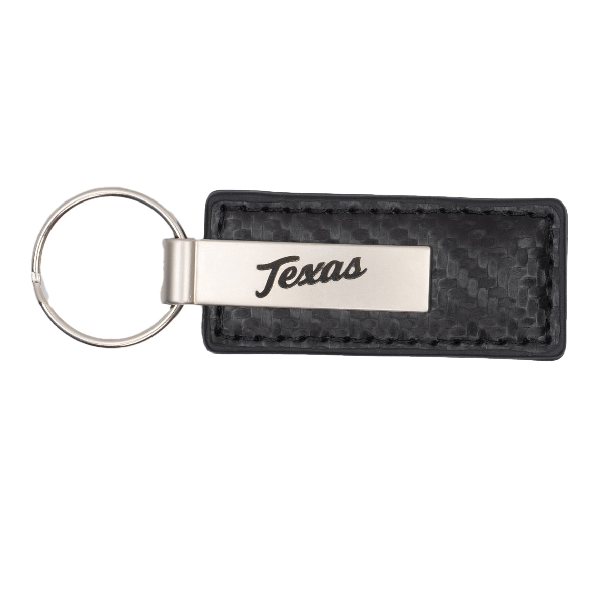 Texas Longhorns Black Carbon Fiber Leather and Metal Keychain
