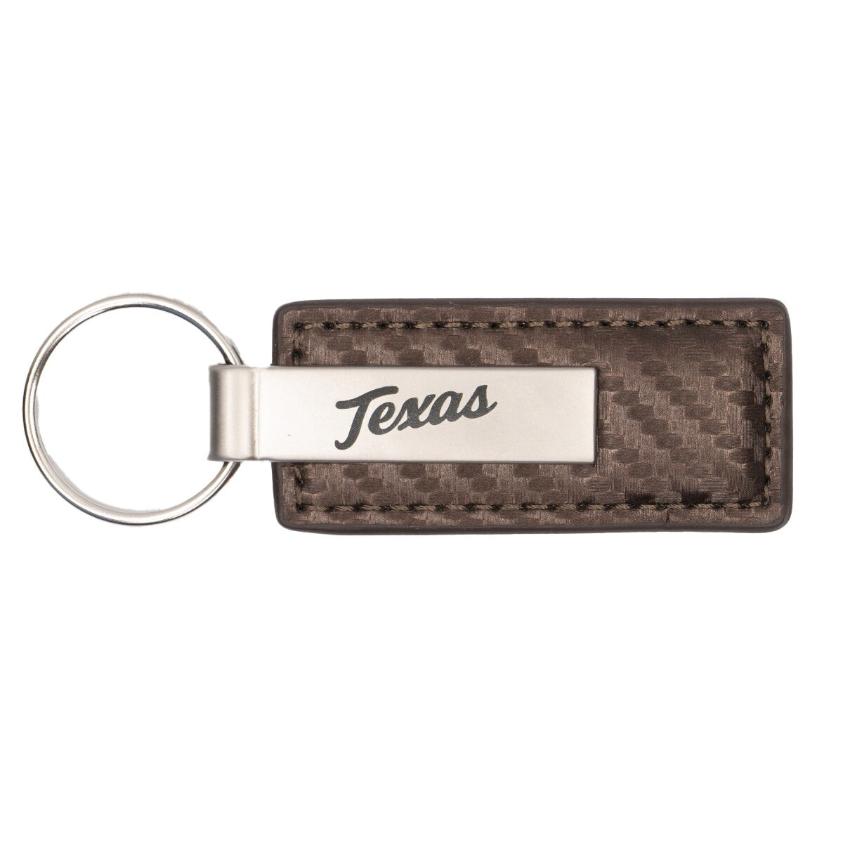 Texas Longhorns Taupe Carbon Fiber Leather and Metal Keychain