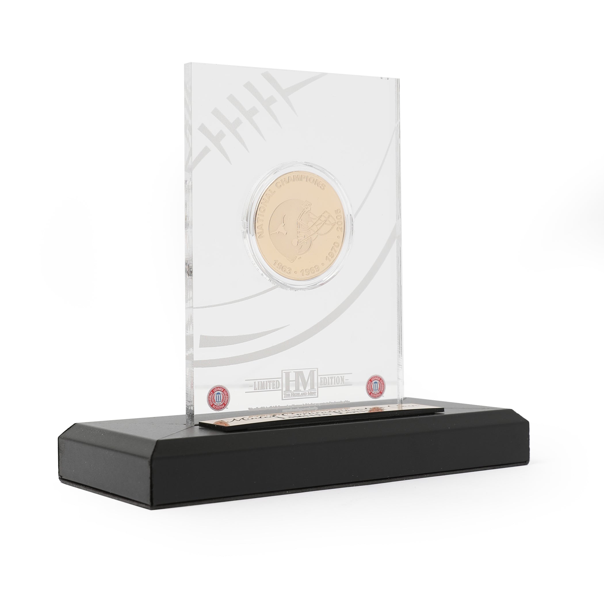 Texas Longhorns 4x Football National Champs Gold Coin Acrylic Desktop with Base