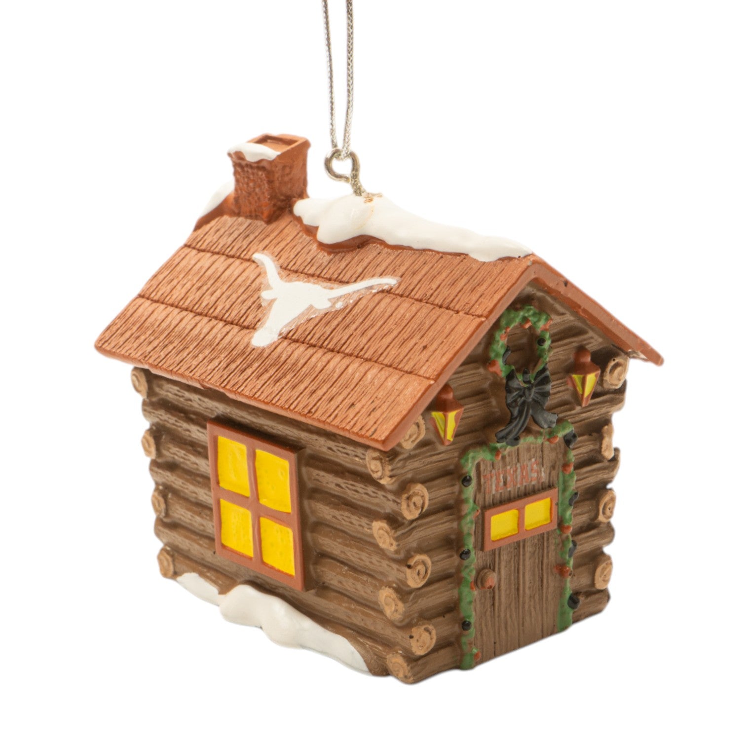 Texas Longhorns Log Cabin Ornament