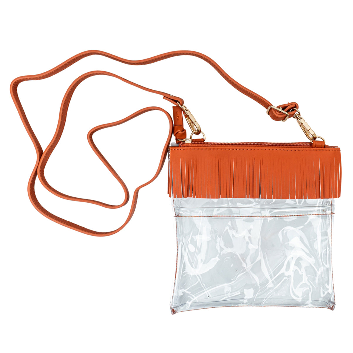 Texas Longhorns Judyann Fringe Crossbody Clear Bag - Burnt Orange