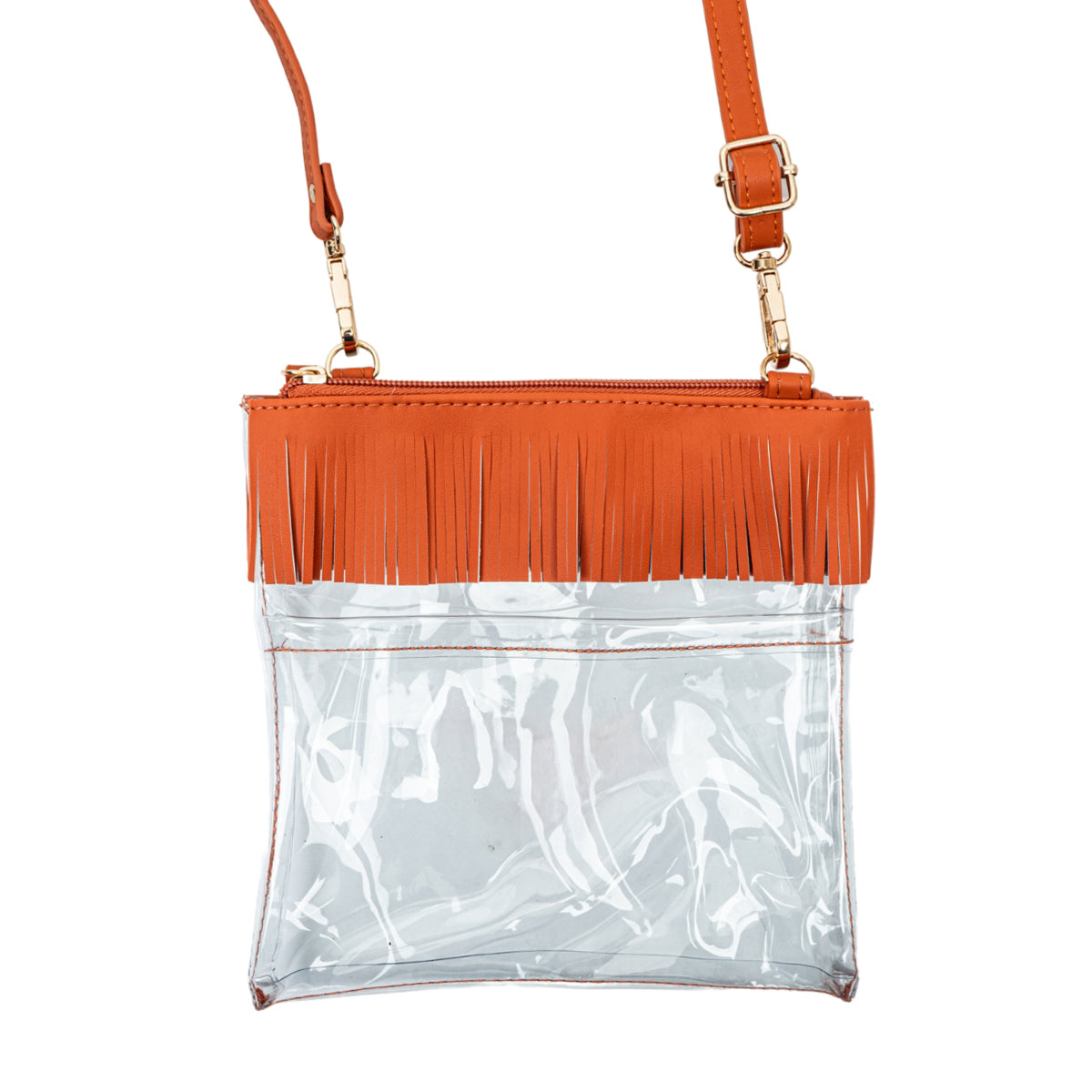Texas Longhorns Judyann Fringe Crossbody Clear Bag - Burnt Orange