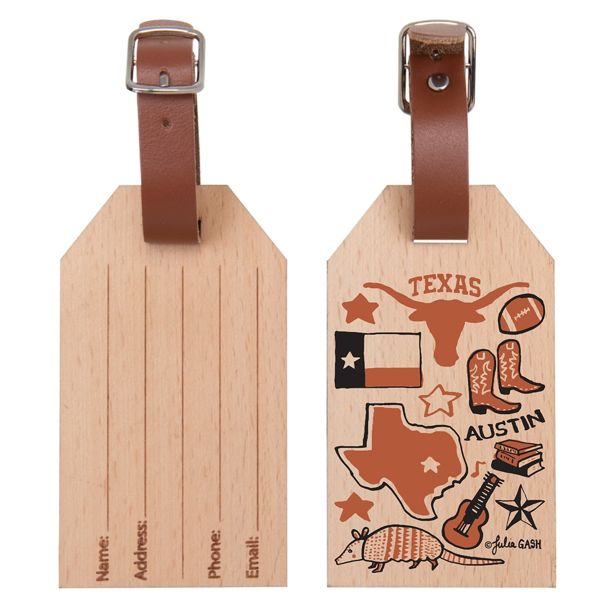 Julia Gash University of Texas Beachwood Luggage Tag
