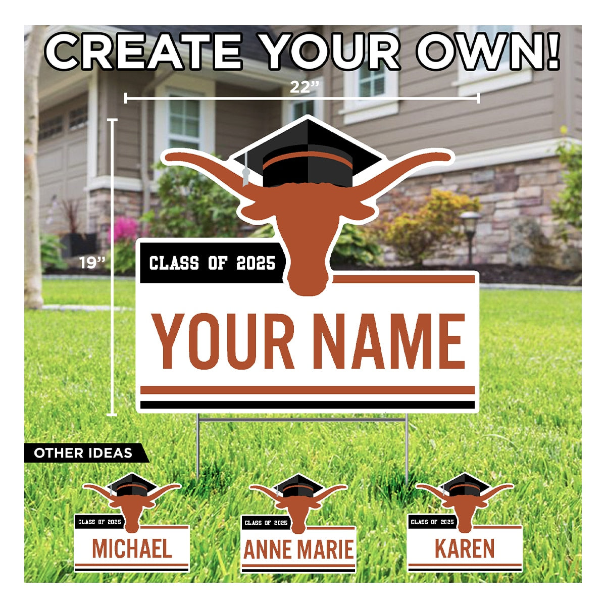 Custom Name University of Texas 2025 Grad Yard Sign