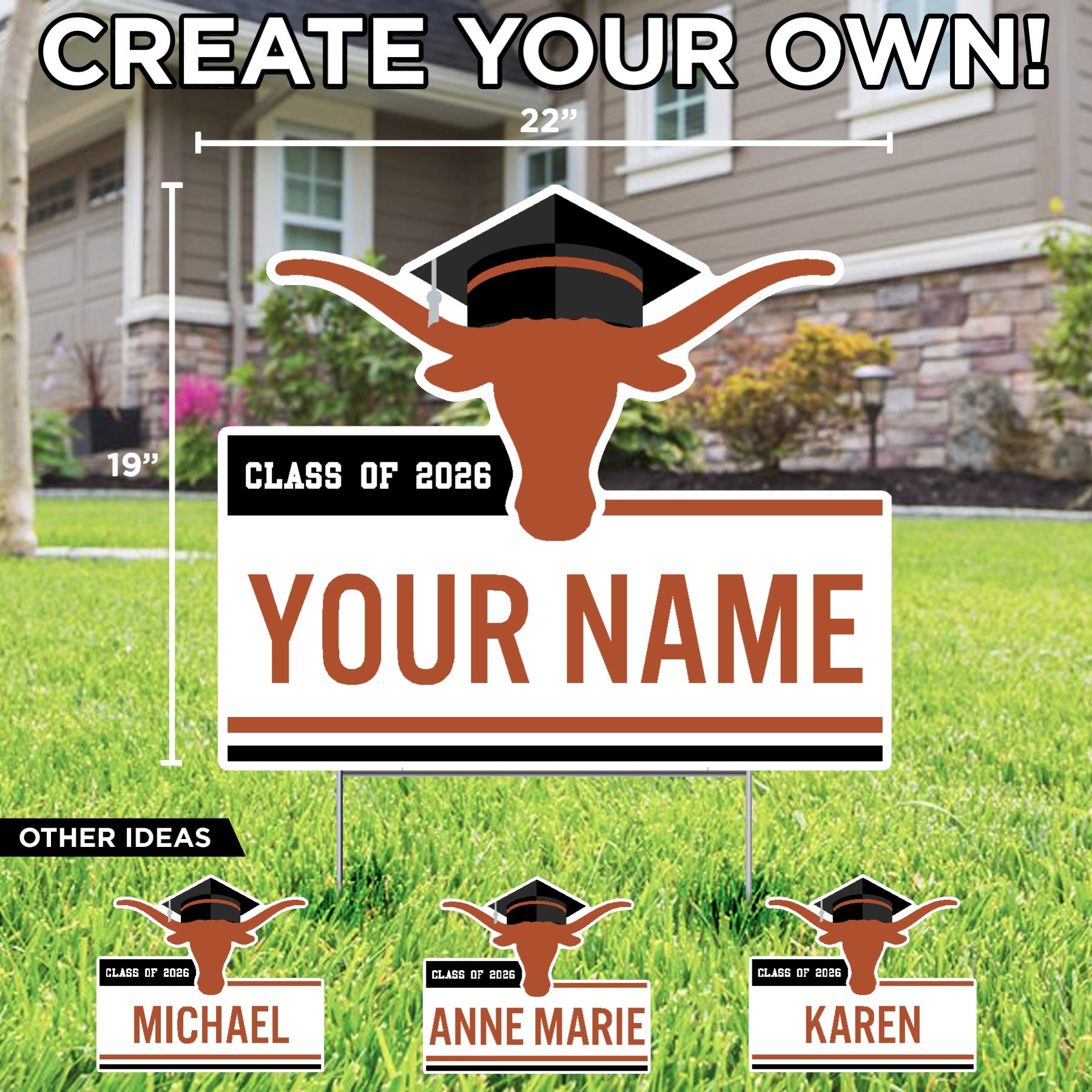 Custom Name University of Texas 2026 Grad Yard Sign 2026