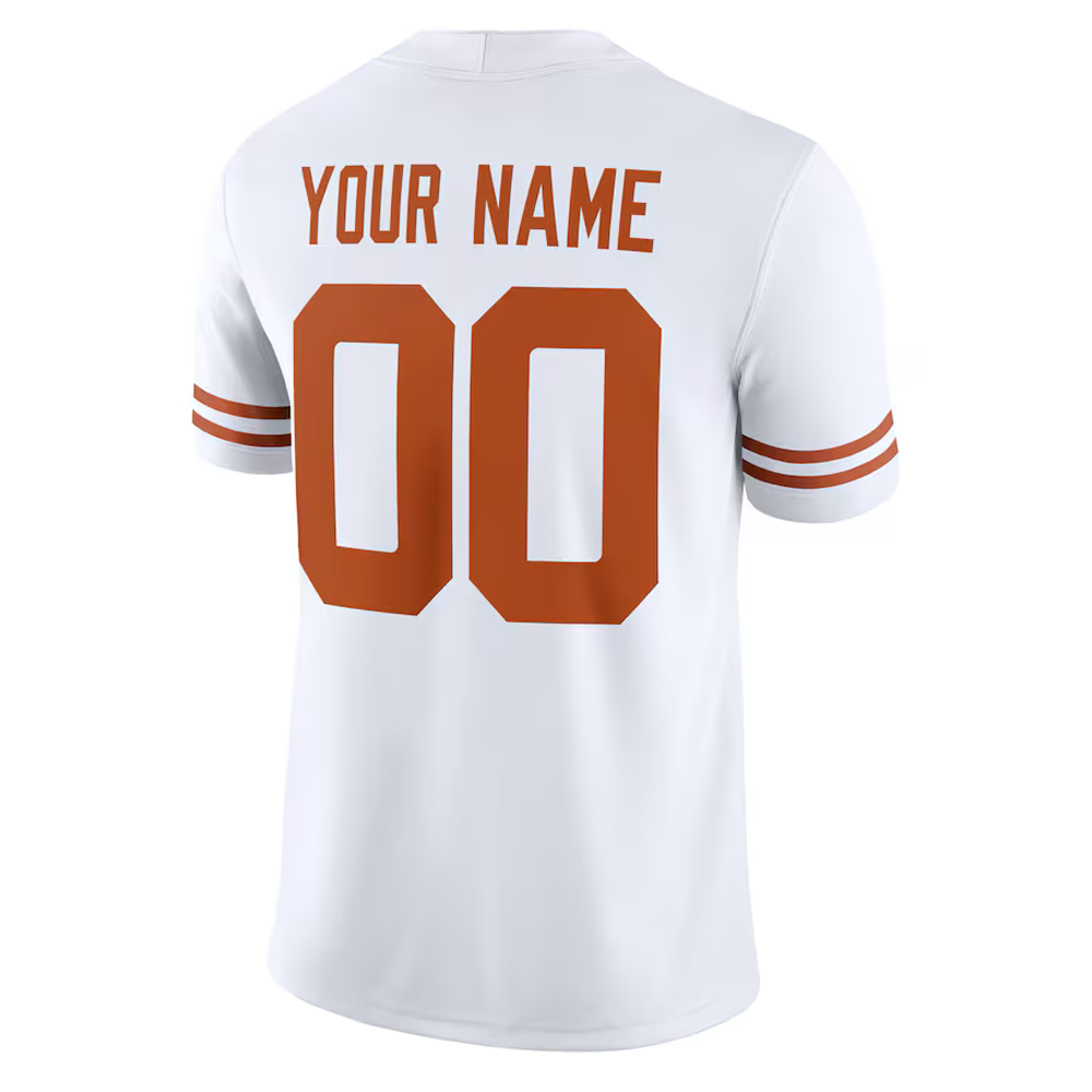 White sports jersey with orange lettering and numbers on a white background