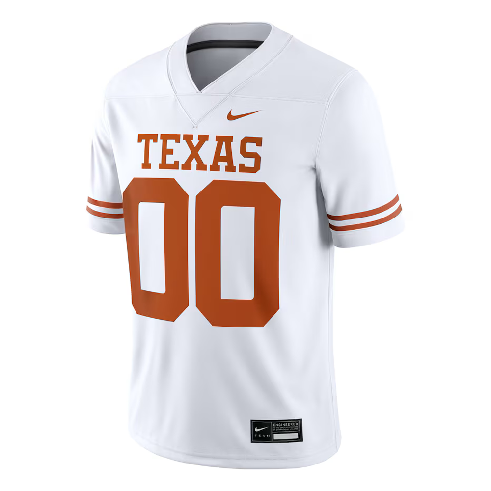 White sports jersey with 'Texas' and number '00' on a white background