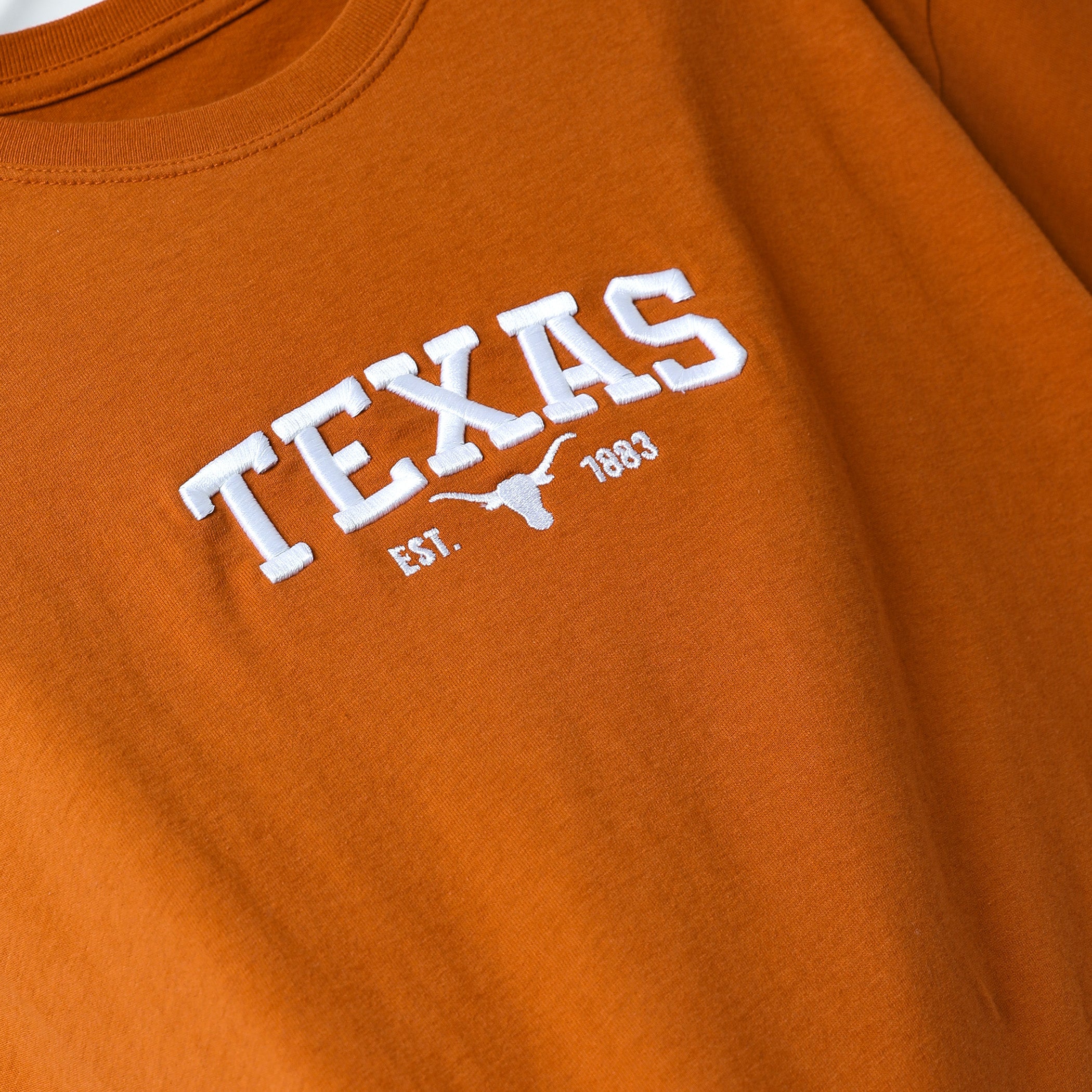 Texas Longhorns Puff Embroidery Graphic Crop Tee