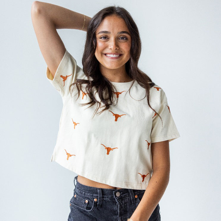 Texas Longhorns Ritter Repeat All Over Embroidery Tee