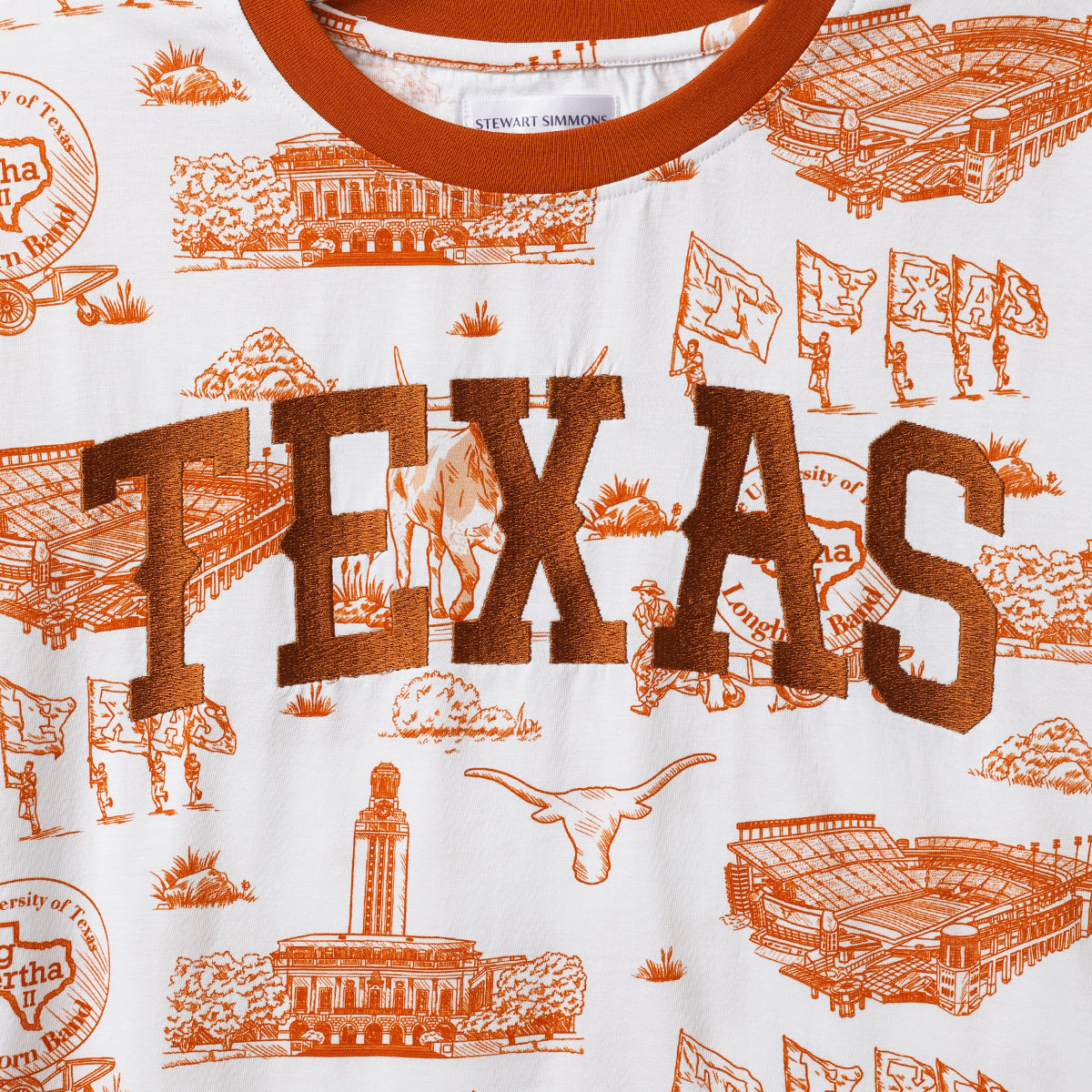 Stewart Simmons Texas Longhorns Ladies Toile Embroidered Tee