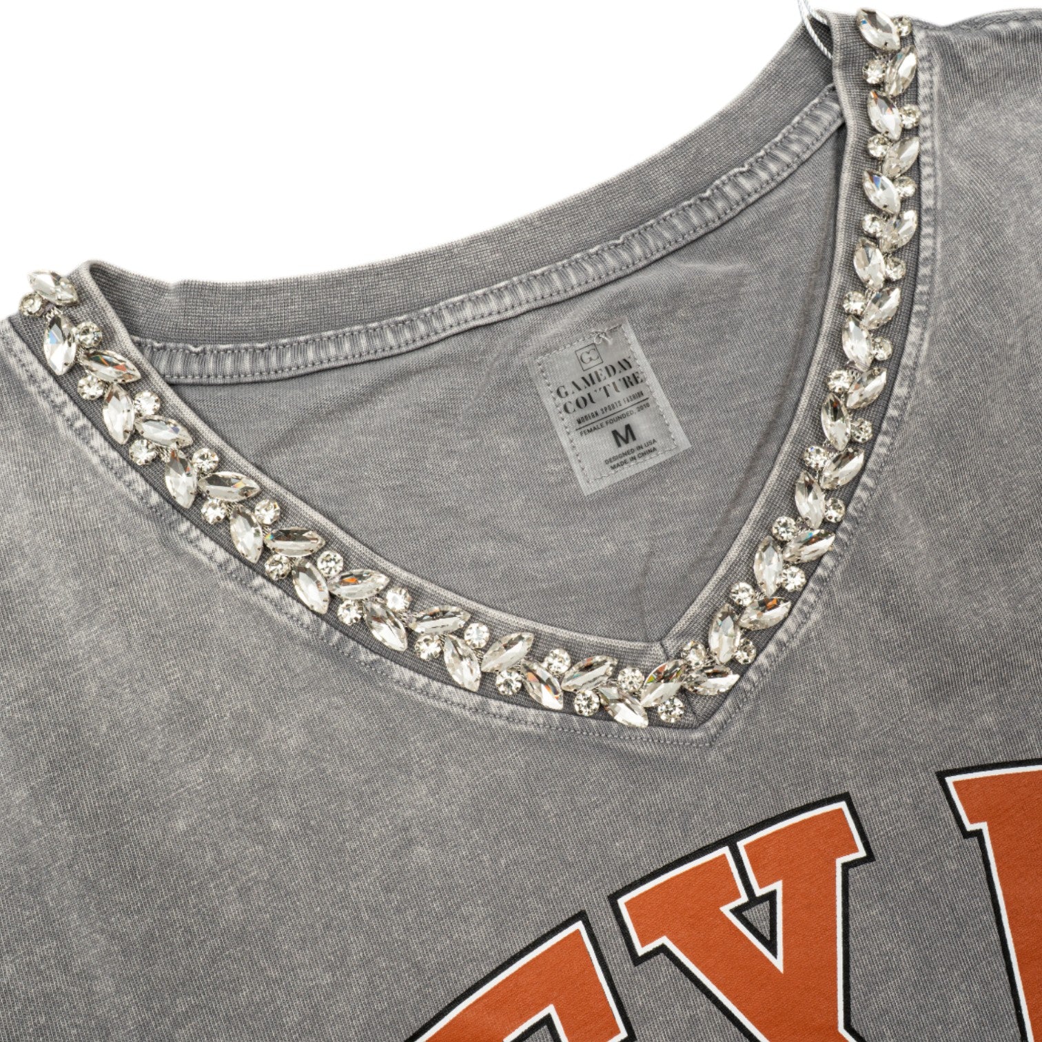 Texas Longhorns Iconic Edge Rhinestone Trim V-Neck Tee