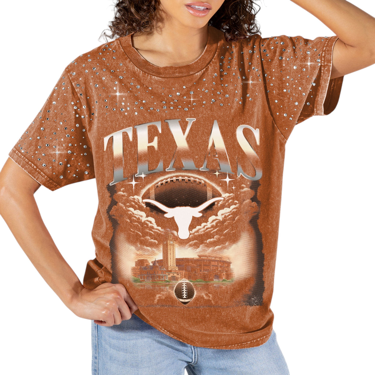 Texas Longhorns Skys The Limit Rhinestone Tee