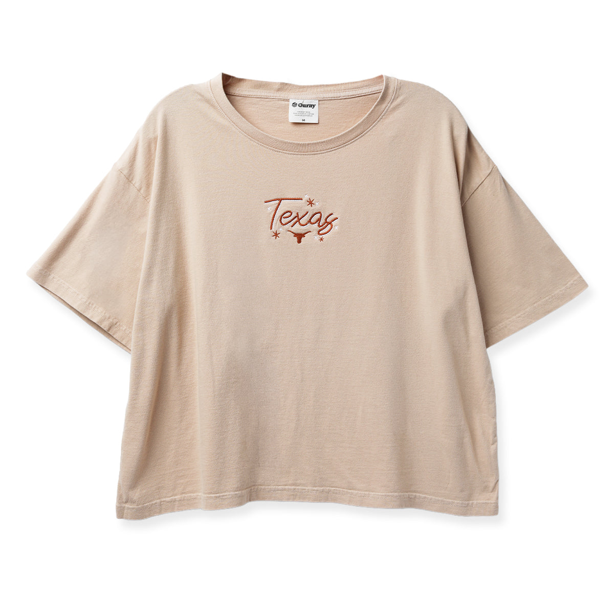 Texas Longhorns Rope Script Embroidered Pigment Crop Tee