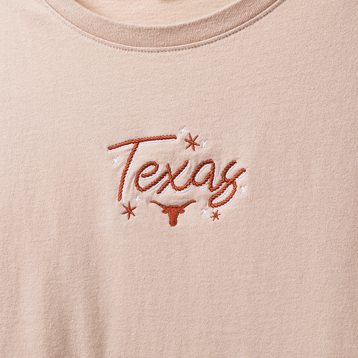 Texas Longhorns Rope Script Embroidered Pigment Crop Tee