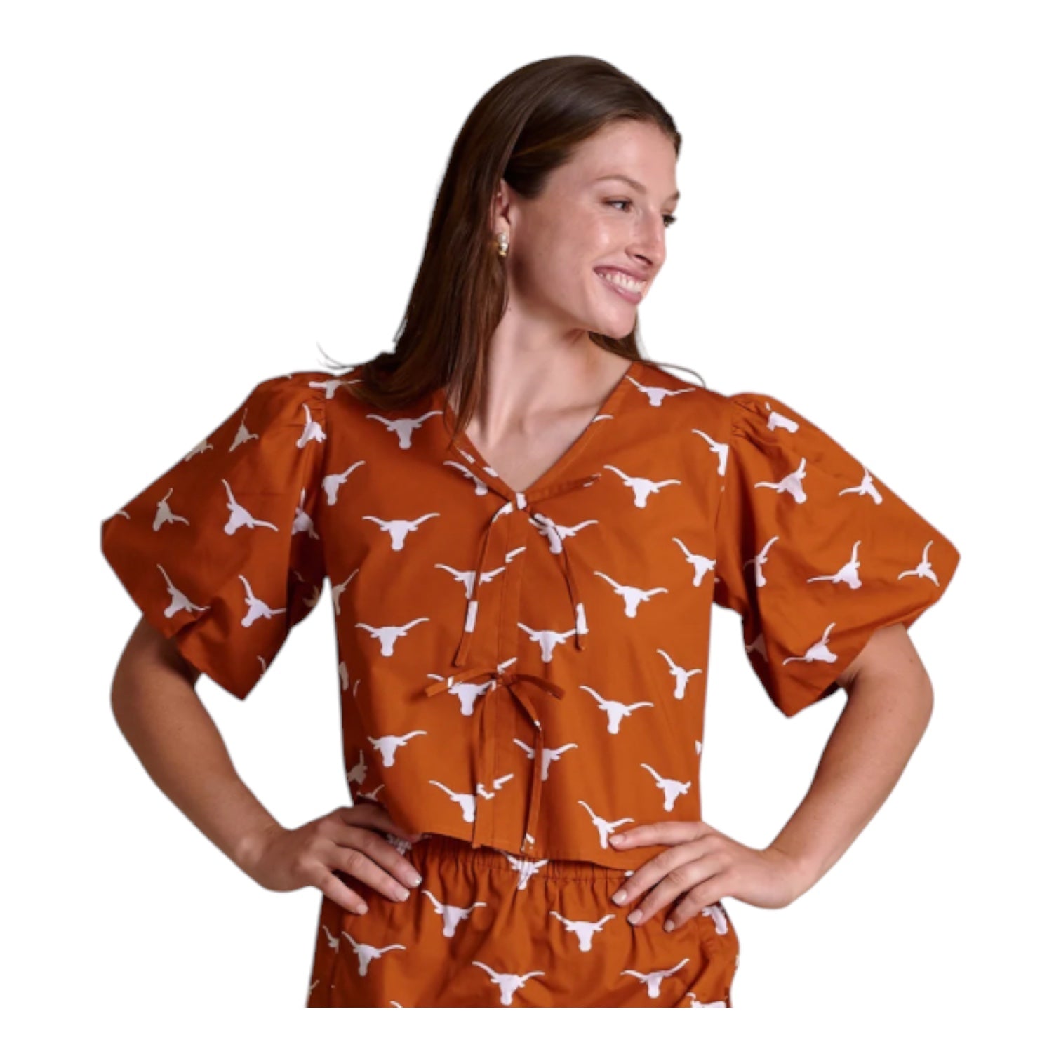 Stewart Simmons Poplin Puff Sleeve Tie Top