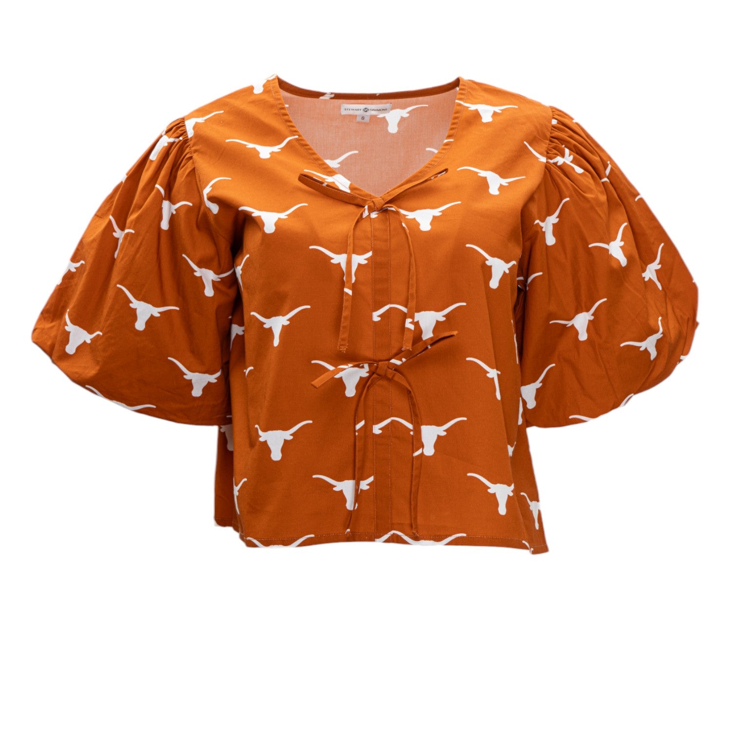 Stewart Simmons Poplin Puff Sleeve Tie Top