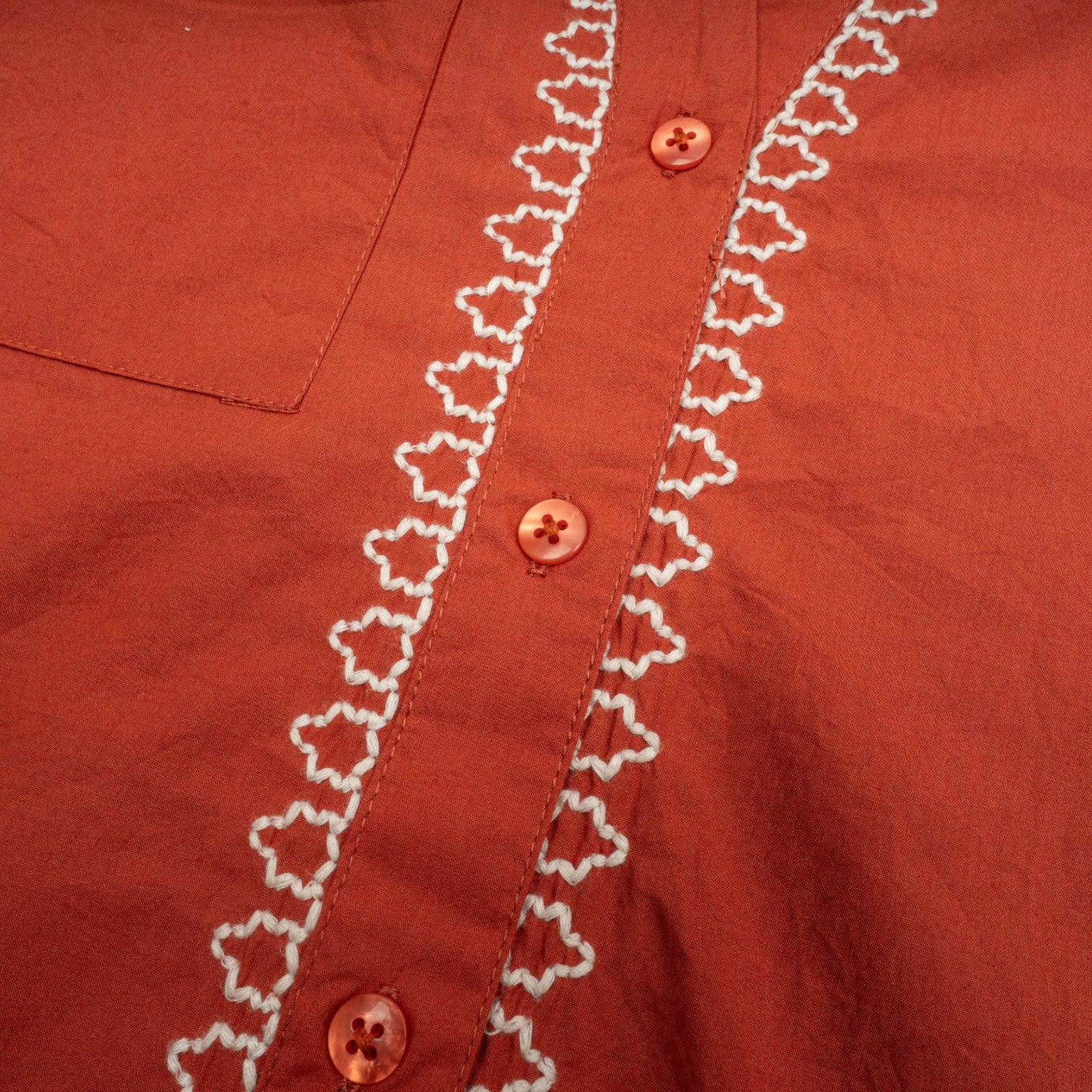Contrast Embroidered Long Sleeve Button Down Blouse