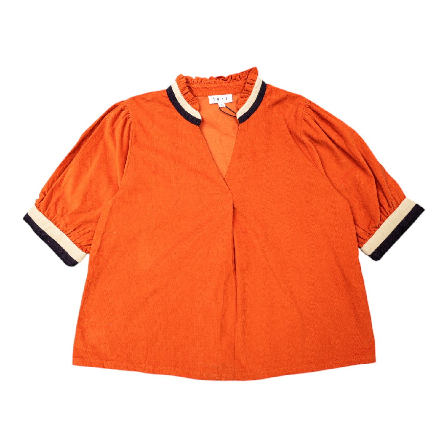 Corded Long Sleeve V-Neck Top