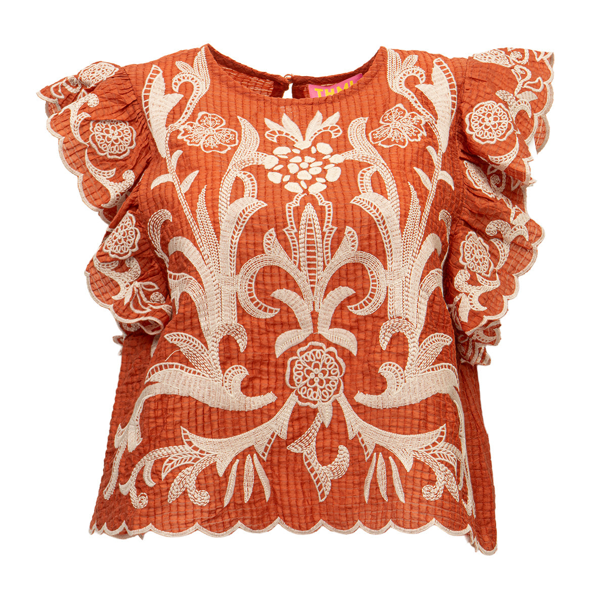 Embroidered Flutter Crop Top