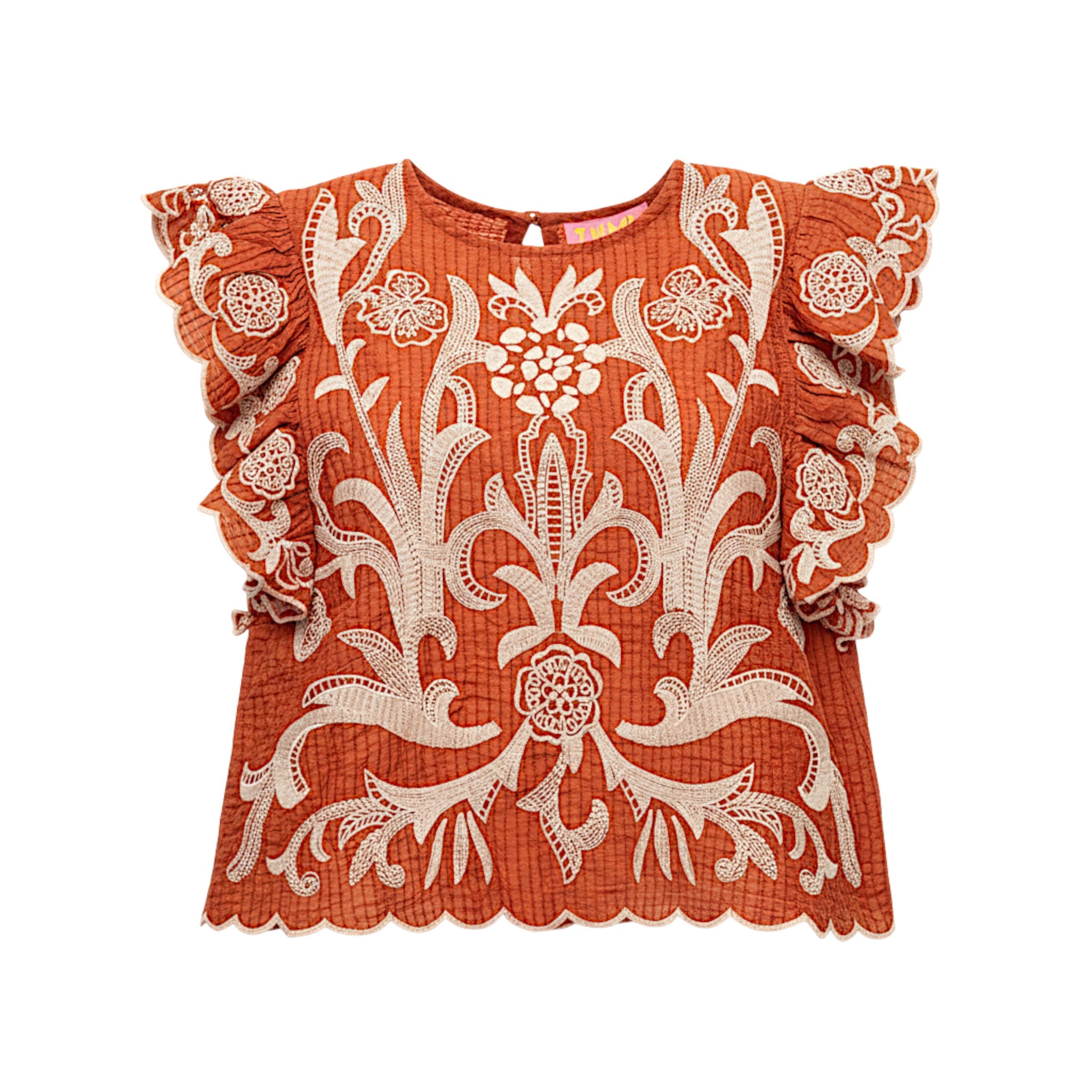 Embroidered Flutter Crop Top