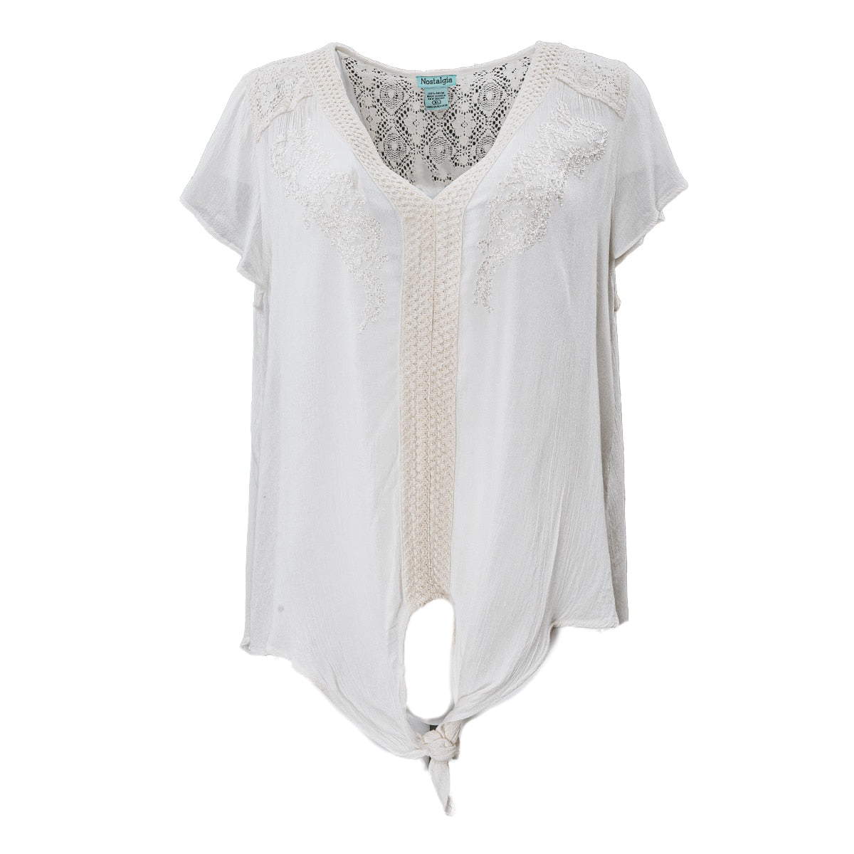 Embroidered Tie Front Top