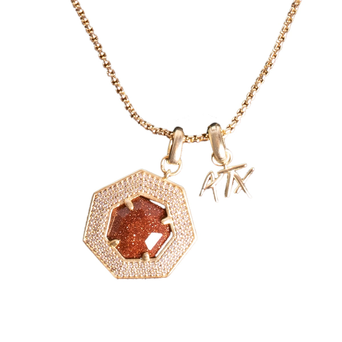 Kendra Scott Gold ATX and Goldstone Charm Necklace