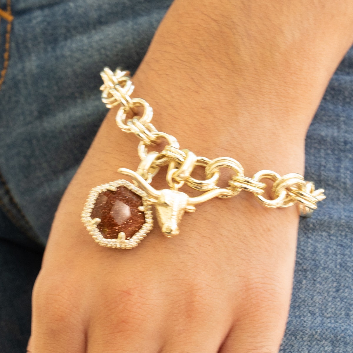 Kendra Scott Gold Longhorn Charm Double Link Bracelet