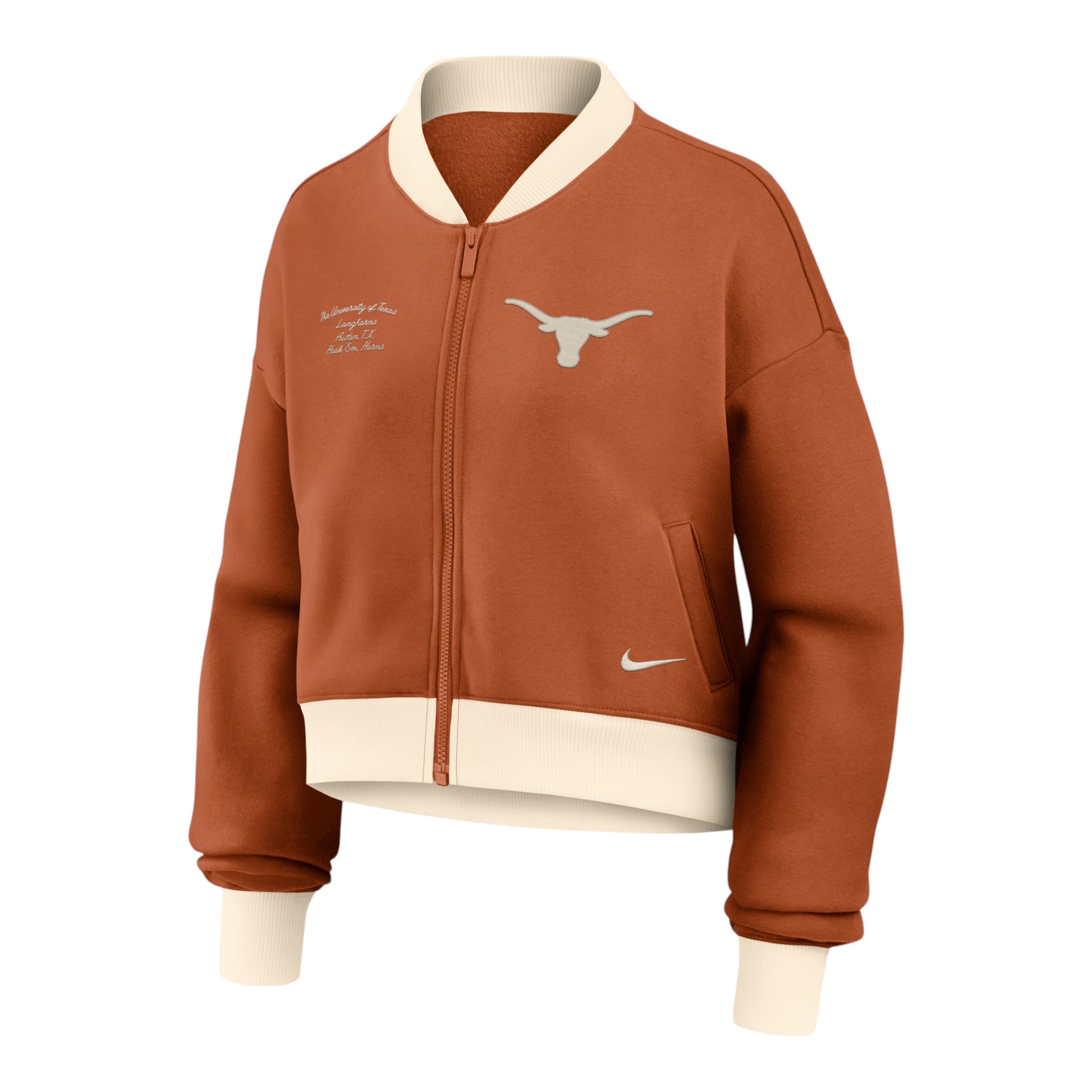 Nike Texas Longhorns Women's Nike Academic Embroidered Crop Bomber