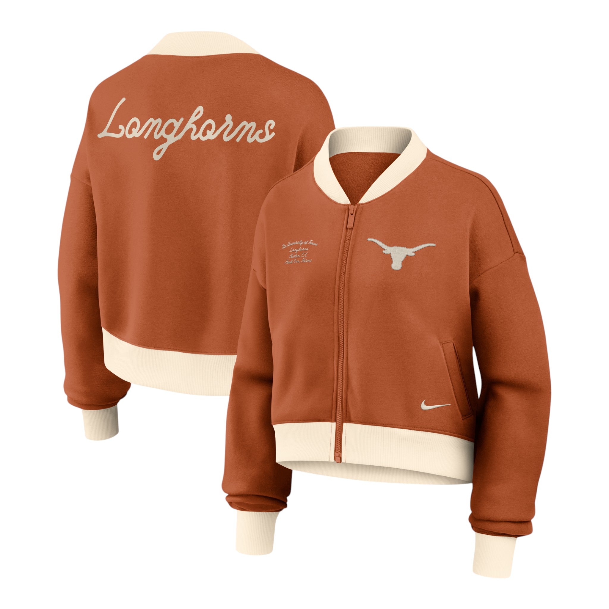 Nike Texas Longhorns Women's Nike Academic Embroidered Crop Bomber