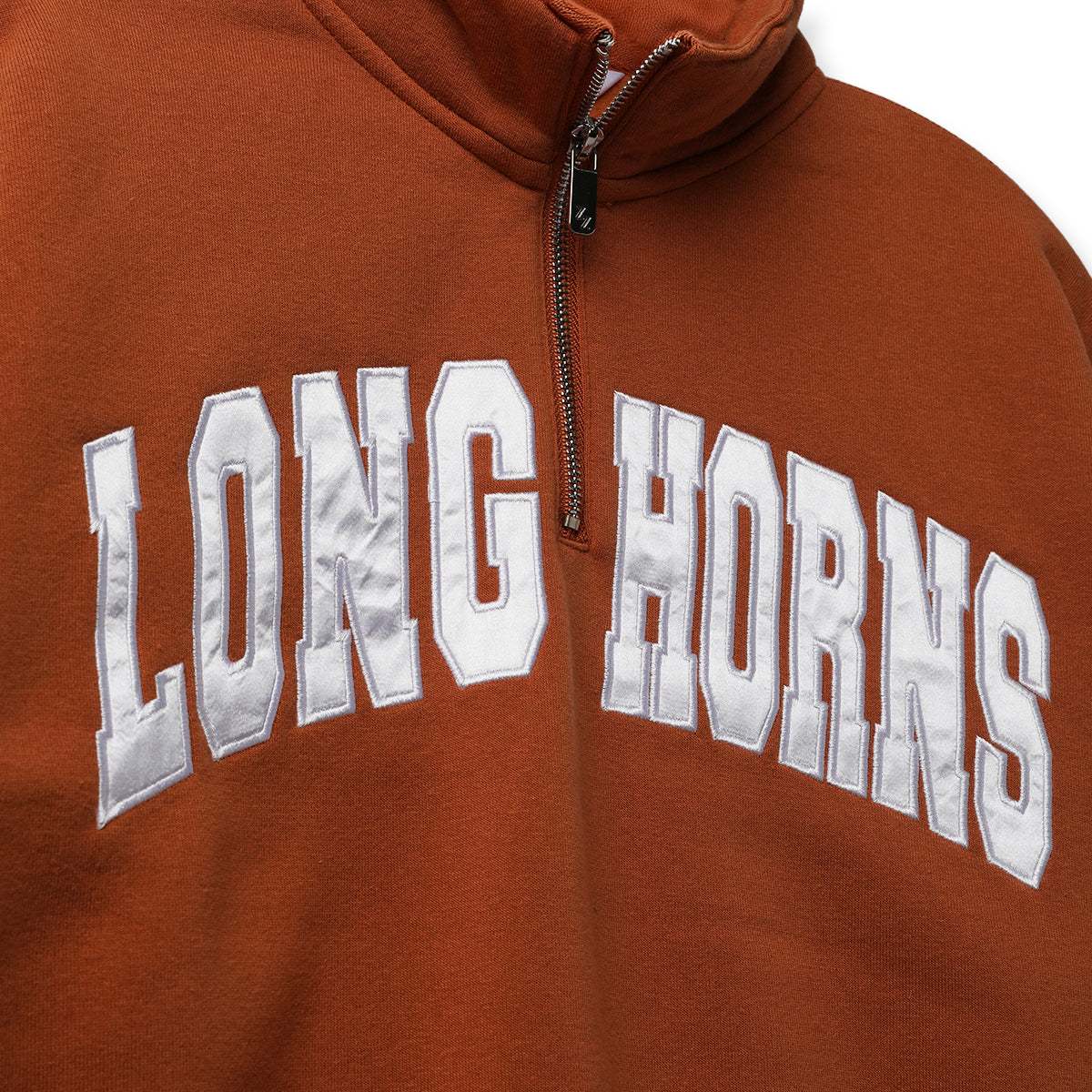 ZooZatZ Texas Longhorns Satin Applique Half Zip Crop