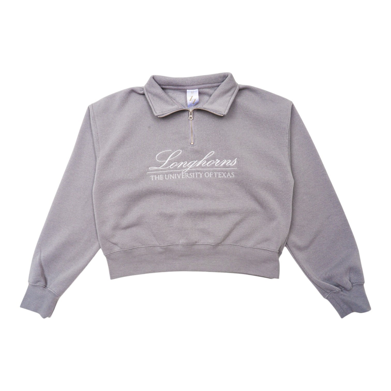 Silver Metallic Emb Cropped Qtr Zip