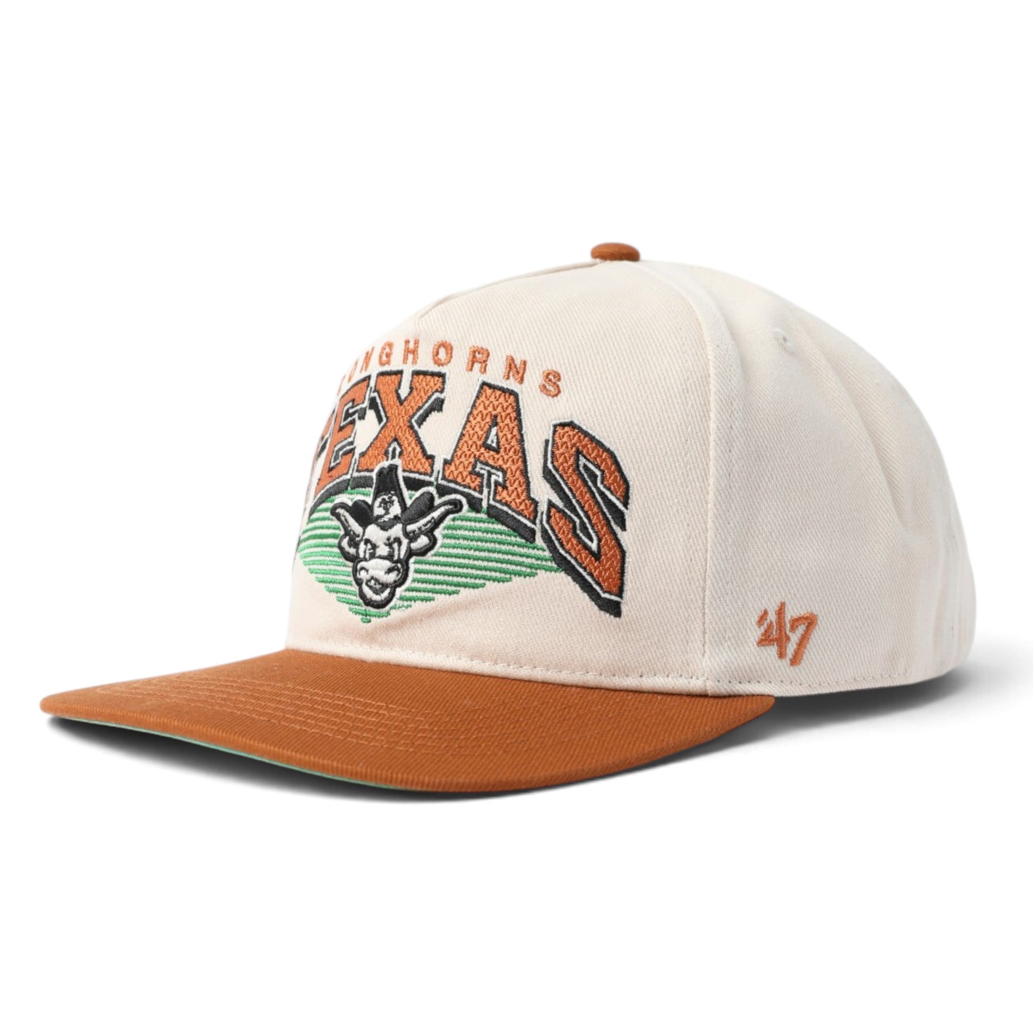 An off-white and rust orange snapback cap featuring a Texas A&M Aggies embroidered front logo and a white '47 brand mark on the side, set against a plain white background.