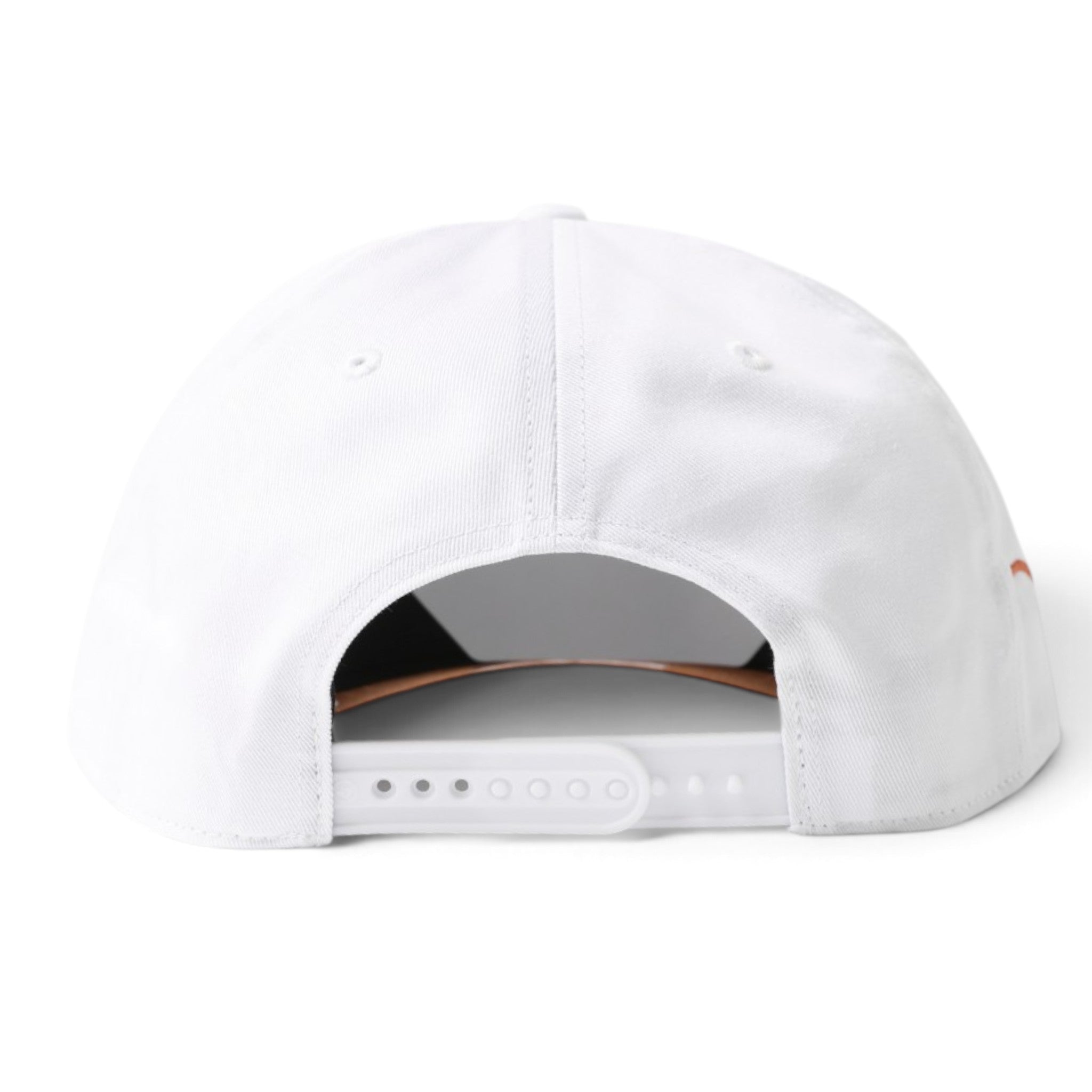 White structured baseball cap shown from the back, featuring a white snapback closure and a small orange accent on the side, set against a plain white background.