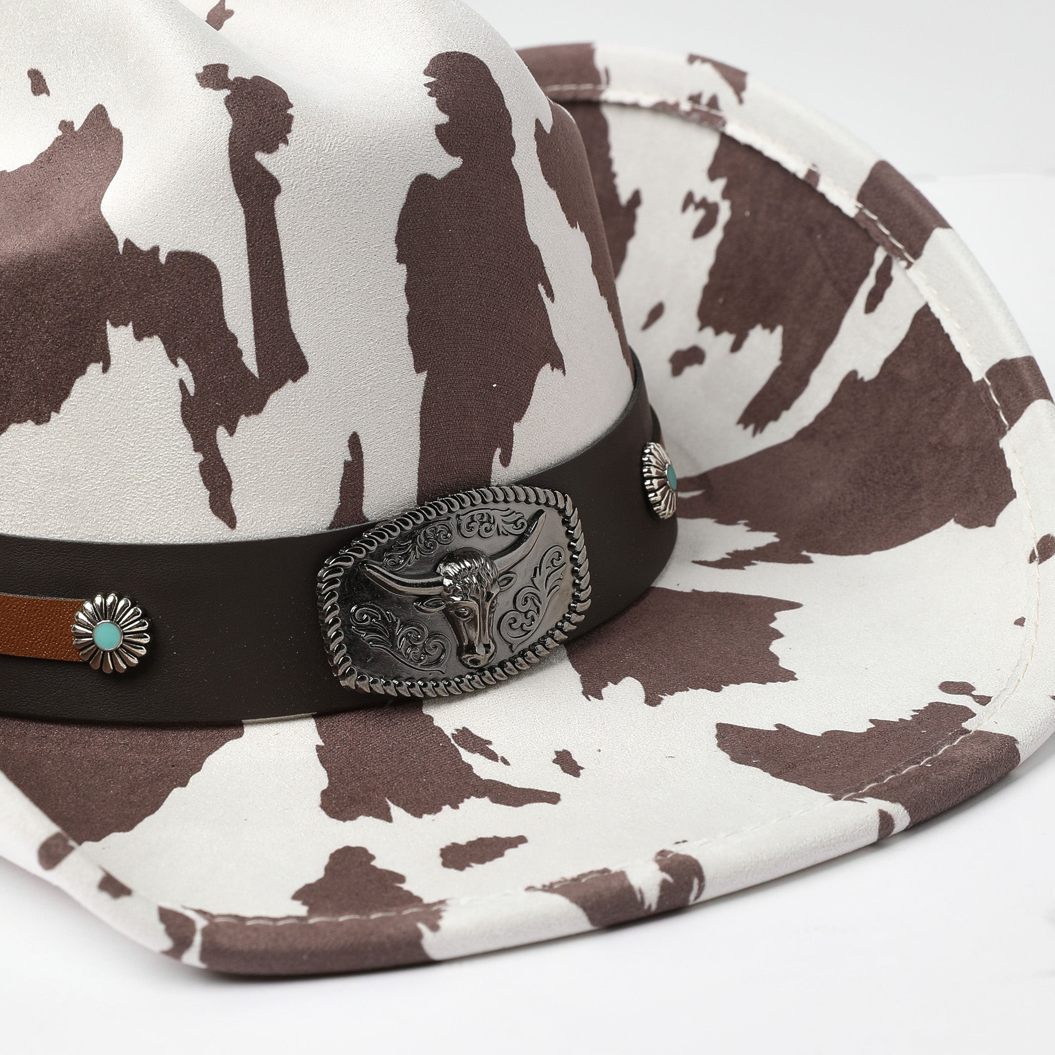 Cow Print Western Longhorn Strap Cowboy Hat