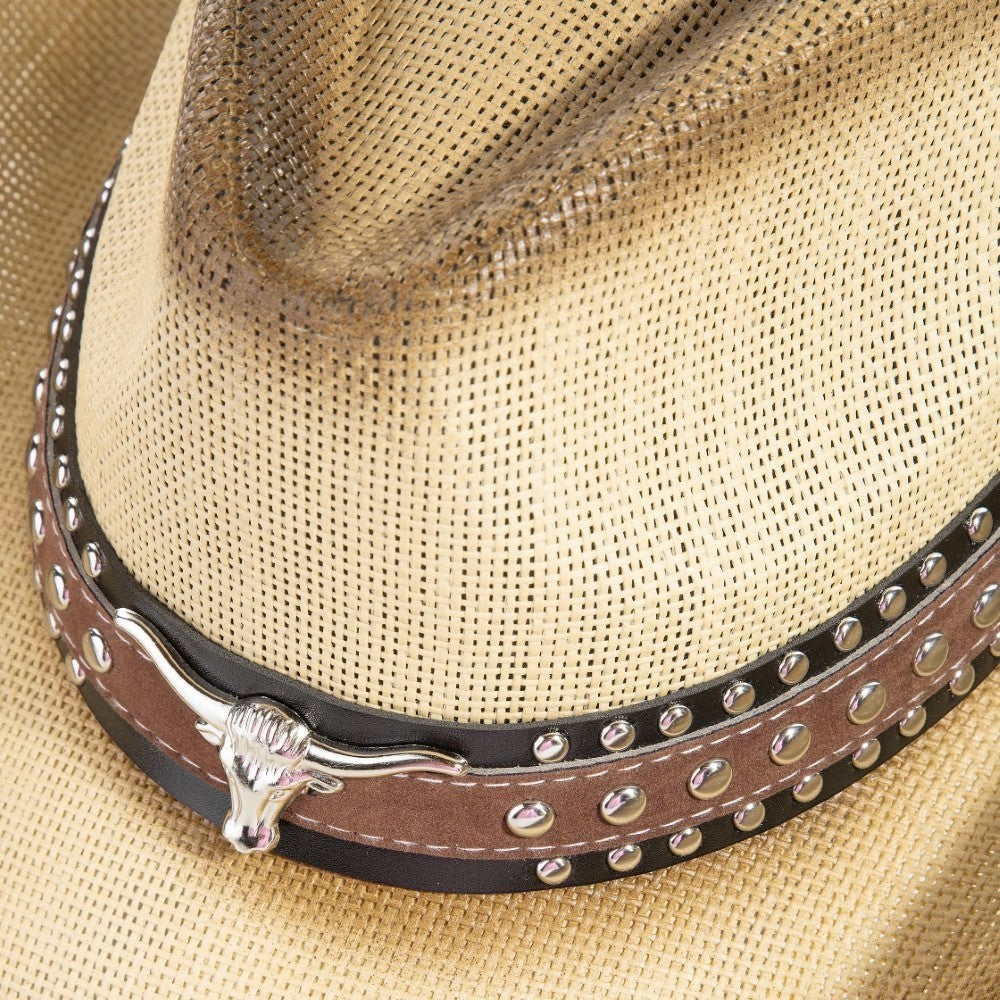Texas Longhorns Studded Strap Straw Cowboy Hat