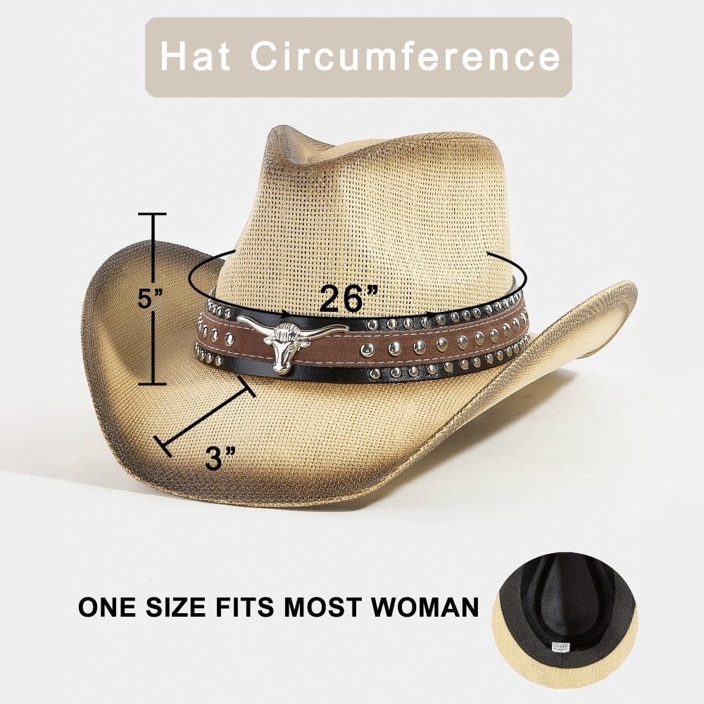 Texas Longhorns Studded Strap Straw Cowboy Hat