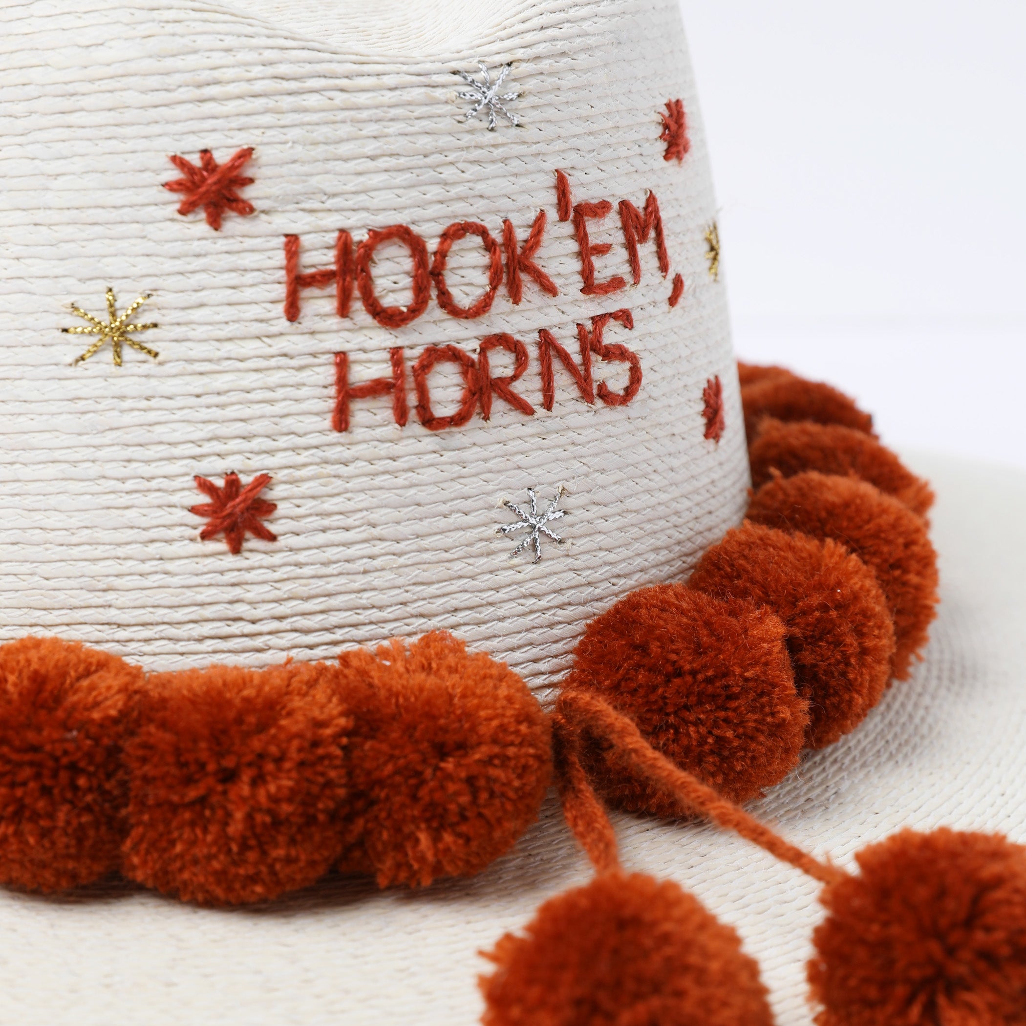 Primavera Collection Hook 'Em Horns Burnt Orange Poms Hat