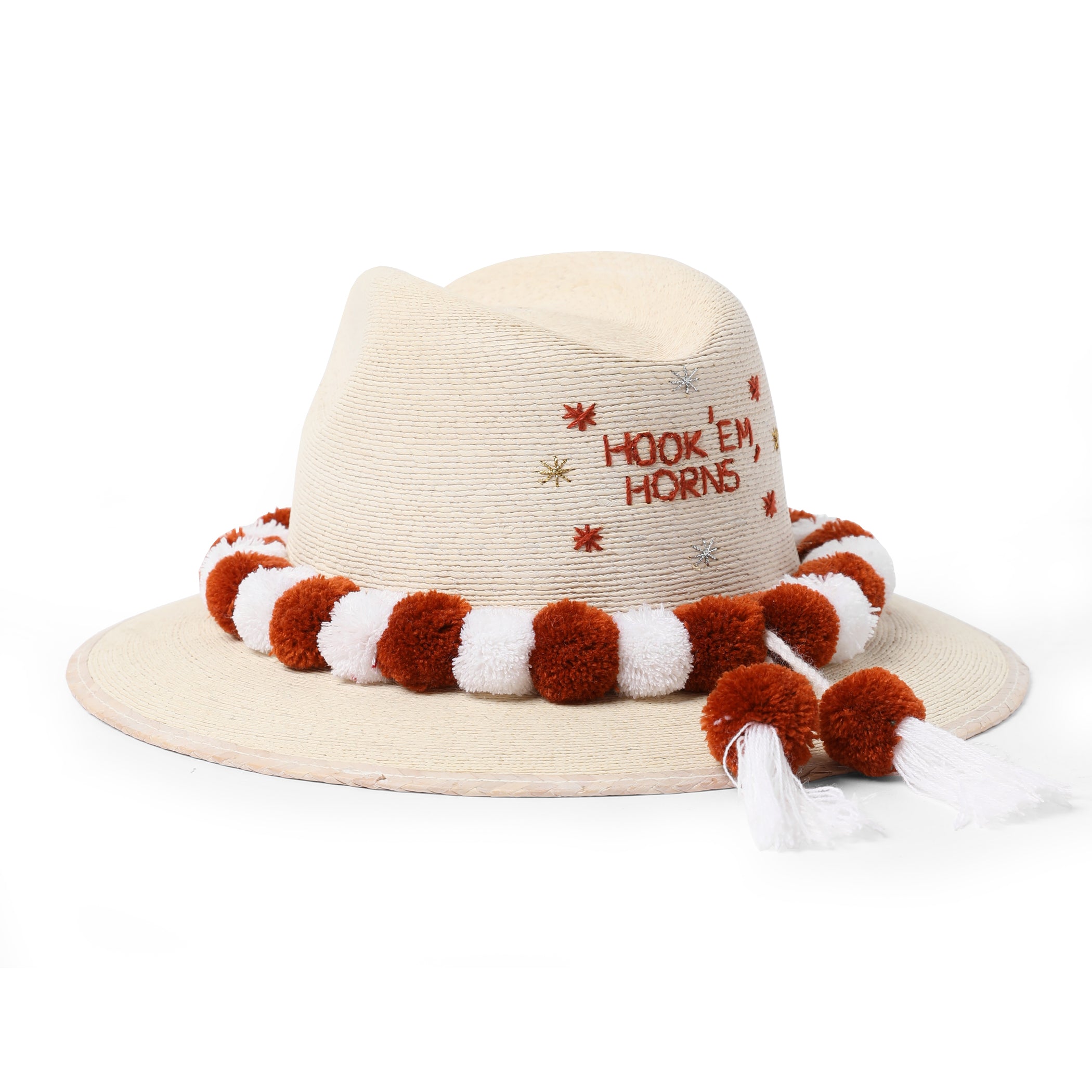 Youth Hook 'Em Horns Burnt Orange Poms Hat
