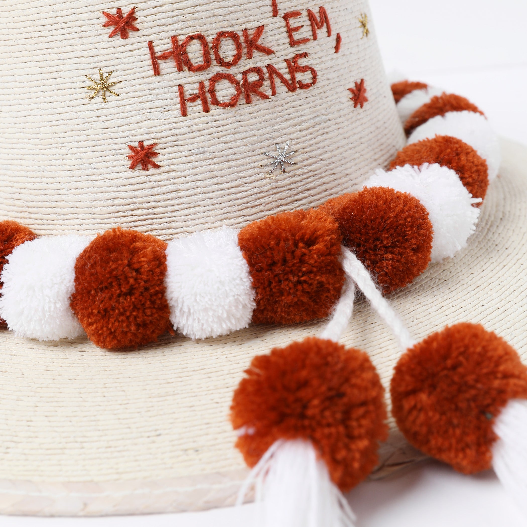Youth Hook 'Em Horns Burnt Orange Poms Hat