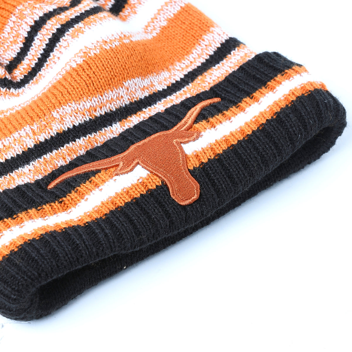 New Era Texas Longhorns Cheer Stripe Cuff Pom Knit Beanie