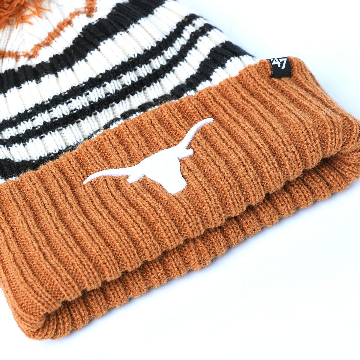 Youth Texas Longhorns '47 Script Snow Fort Cuff Pom Knit