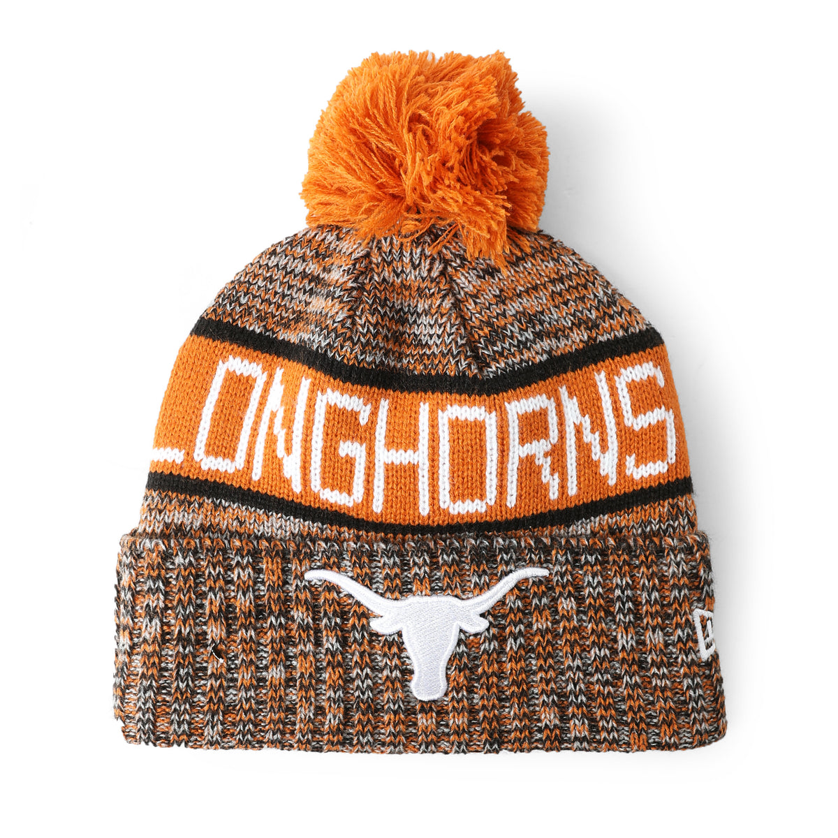Youth New Era Texas Longhorns Tri Color Cuff Pom Knit Beanie