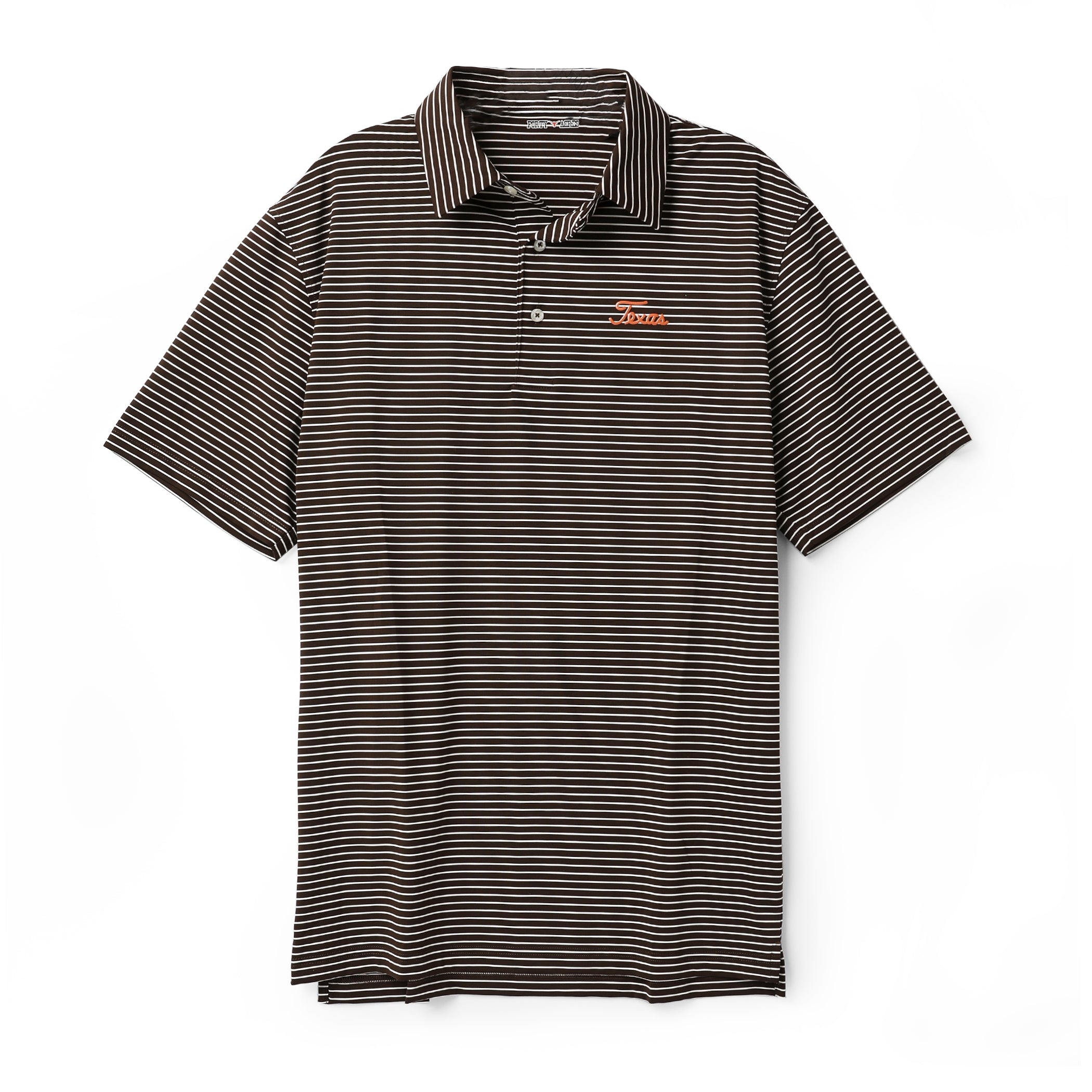 Forty Acres Texas Longhorns Carmel Stripe Ecotec Script Texas Polo