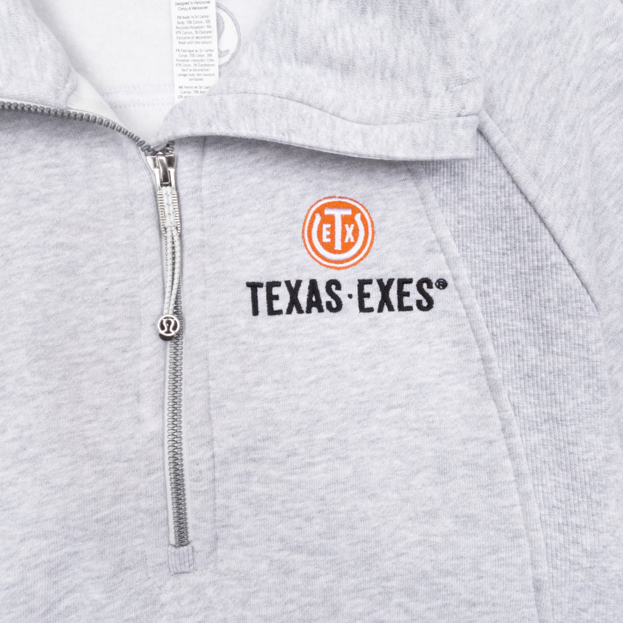 lululemon Texas Exes Scuba Oversized Funnel Neck Half Zip Long Light Gray