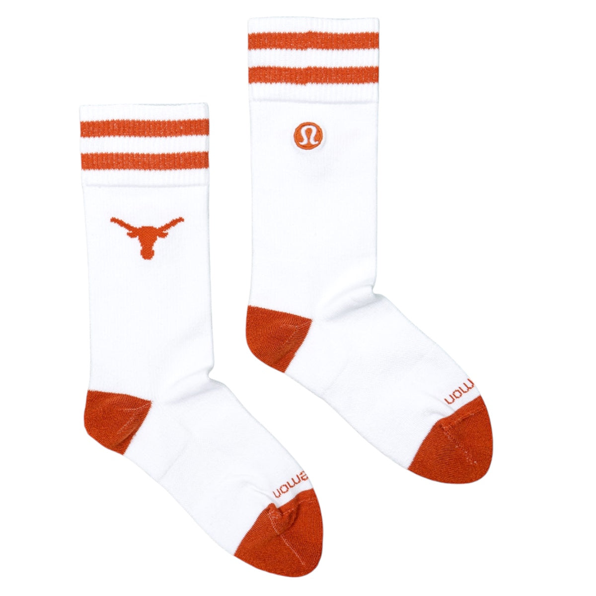 lululemon Texas Longhorns Men's Daily Stride White Crew Sock Burnt Orange and White