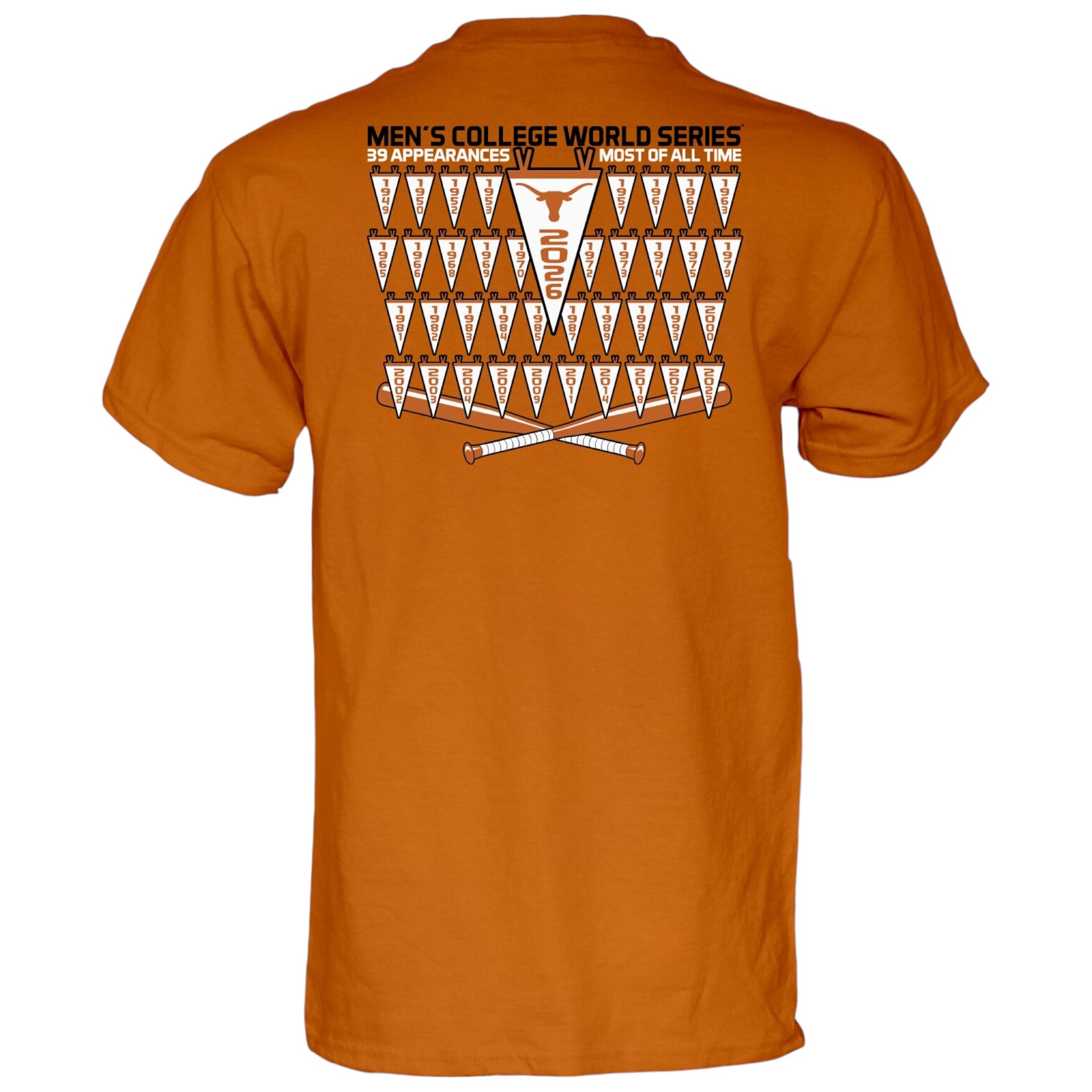 Texas Longhorns 2026 Baseball College World Series Bound 39 Appearances Tee